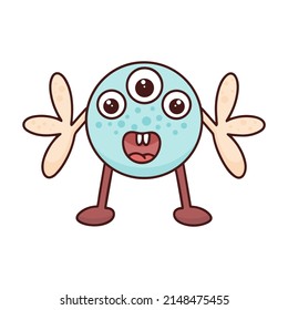 Funny fictional monster isolated object. Three-eyed character vector illustration. Friendly freak for kid stuff and design