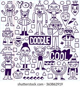 Funny Fictitious Doodle Characters Set 3. Vector Hand Drawn Illustration. School Notebook.
