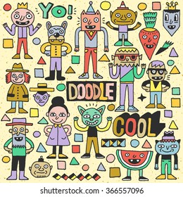 Funny Fictitious Doodle Characters Set 3. Vector Hand Drawn Color Illustration.