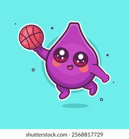 funny fig fruit character mascot playing basketball isolated cartoon