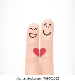 Funny fingers with faces in love