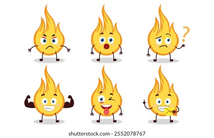 funny fire cartoon with different expressions character design illustration