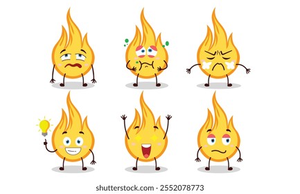 Dibujos animados divertidos de fuego con diferentes expresiones Ilustración de diseño