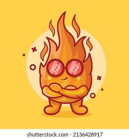 funny fire flame character mascot with cool gesture isolated cartoon in flat style design 