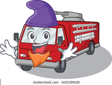 Funny fire truck cartoon mascot performed as an Elf