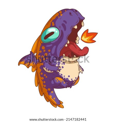 Funny Fire-Breathing Dragon, isolated vector illustration. A frolic flying baby dragon. Adorable Fairytale Creature. Cute mythic animal. A children's book character. A toy concept. A weird pet