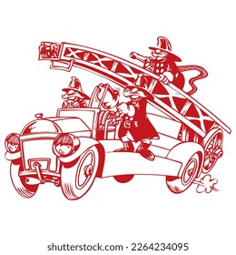 Funny Firemen, Firefighter Concept. Professional Fire Brigade Vector illustration
