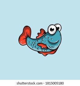 Funny fish blue red vector logo template