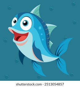 Funny Fish Cartoon Character. Cute fish icon, Marine day. Vector cartoon of aquarium character, funny marine creature.