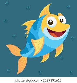 Funny Fish Cartoon Character. Cute fish icon, Marine day. Vector cartoon of aquarium character, funny marine creature.