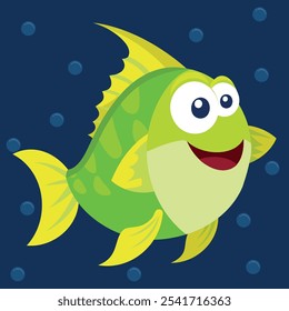 Funny Fish Cartoon Character. Cute fish icon, Marine day. Vector cartoon of aquarium character, funny marine creature.