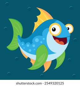 Funny Fish Cartoon Character with open mouth. Cute fish icon, Marine day. Vector cartoon of aquarium character, funny marine creature.