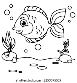 Graciosa caricatura de peces personajes ilustración vectorial. Para los niños coloreando el libro.