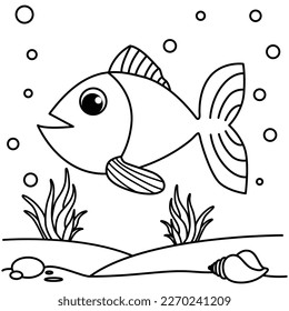 Graciosa caricatura de peces personajes ilustración vectorial. Para los niños coloreando el libro.