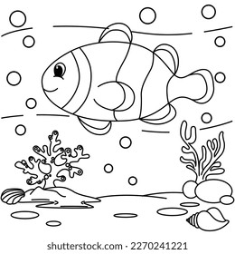 Graciosa caricatura de peces personajes ilustración vectorial. Para los niños coloreando el libro.