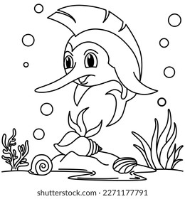 Graciosa caricatura de peces personajes ilustración vectorial. Para los niños coloreando el libro.