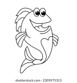 Funny fish cartoon characters vector illustration. For kids coloring book.