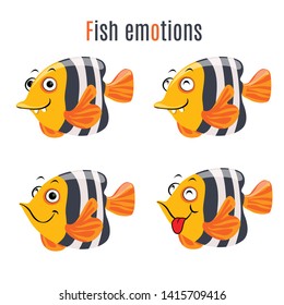 Funny fish character. Vector illustration, isolated on white background