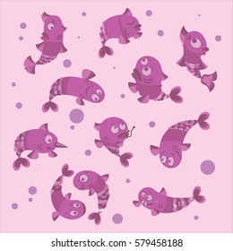 Funny fish collection vector illustration of a flat style.