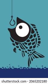 Hübscher Fisch und Angelhaken. Vektorgrafik-Illustration.