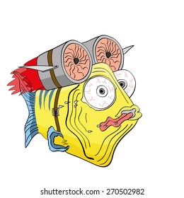 Funny fish flying on the jet turbines