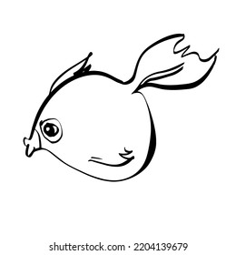 Funny fish. A hand-drawn character. Vector doodle illustration