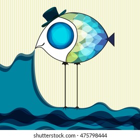 Funny fish keeps the sea vector illustration