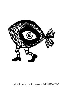 Funny fish logo, hand drawn vector illustration