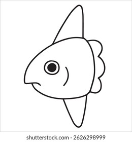 Luna divertida del pez, Ilustración vectorial en el libro para colorear del estilo del doodle