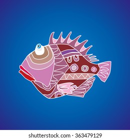 Funny fish on a blue background
