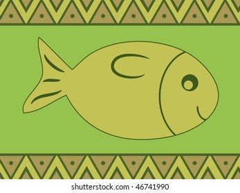 Funny fish on ethnic background. Vector illustration