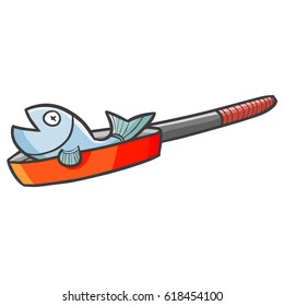 Funny fish on a red pan ready to cook - vector.