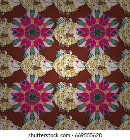 Funny fish outline pattern on colored background with flowers.