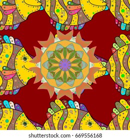 Funny fish outline pattern on colored background with flowers.