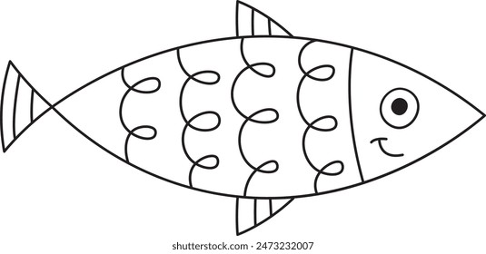 Ilustración vectorial de contorno de pez divertido
