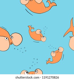 
Funny fish pattern on blue background.