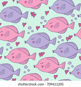 funny fish seamless pattern, cartoon fishes