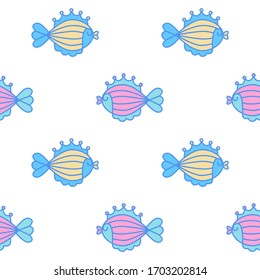 Frische Fische, nahtlose Muster auf weißem Hintergrund. Kreative Vektorillustration