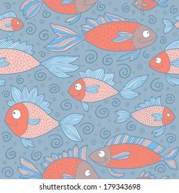 Funny fish seamless vector pattern