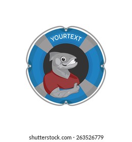 Funny fish show thumb up, flat illustration.