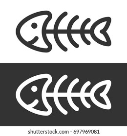 Funny fish skeleton icon. Vector illustration isolated on white and dark background