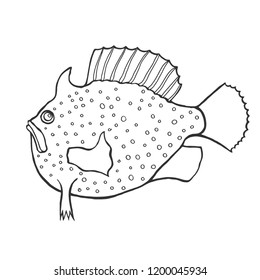 Funny fish sketch style. Coloring book for adult and kids, antistress coloring pages. Hand drawn vector isolated illustration on white background. Henna mehendi, tattoo