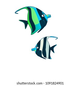 Funny fish vector characters. Colorful coral reef tropical fish vector illustration. Sea fish collection isolated on white background.