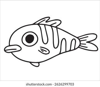 funny fish, vector illustration in doodle, line style coloring book