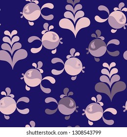 Funny fish and water plants. Seamless pattern background . Vector