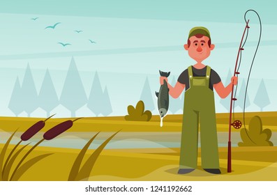 Funny Fisherman Cartoon Style Vector Illustration Stock Vector (Royalty ...