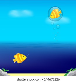 Funny fishes with bubbles. EPS10 vector