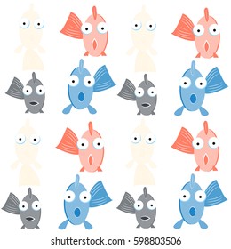 Funny fishes on white background. Vector illustration.