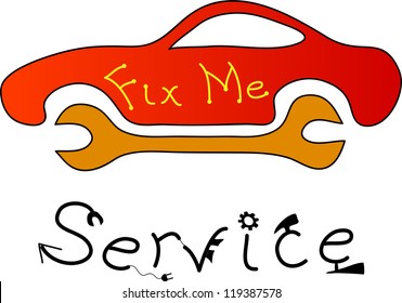 funny fix me auto service doodle vector illustration
