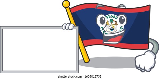 Funny flag belize cartoon character design style with board